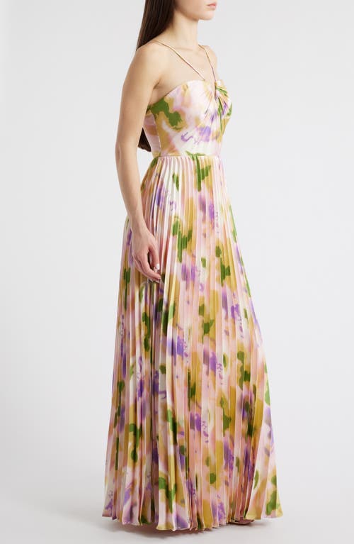 Lulus Cassia Floral Pleated Satin Gown In Pink Multi