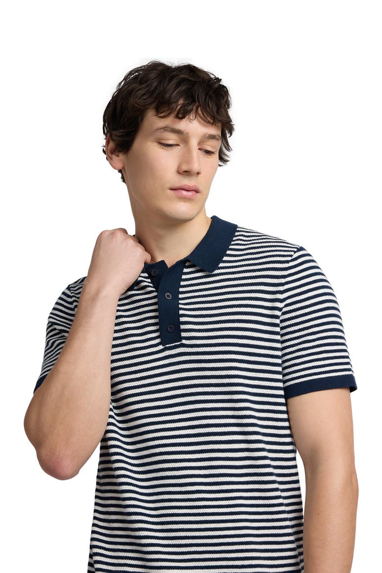 Cotton Textured Knit Polo Tee, Alternate, color, Midnight/Egret