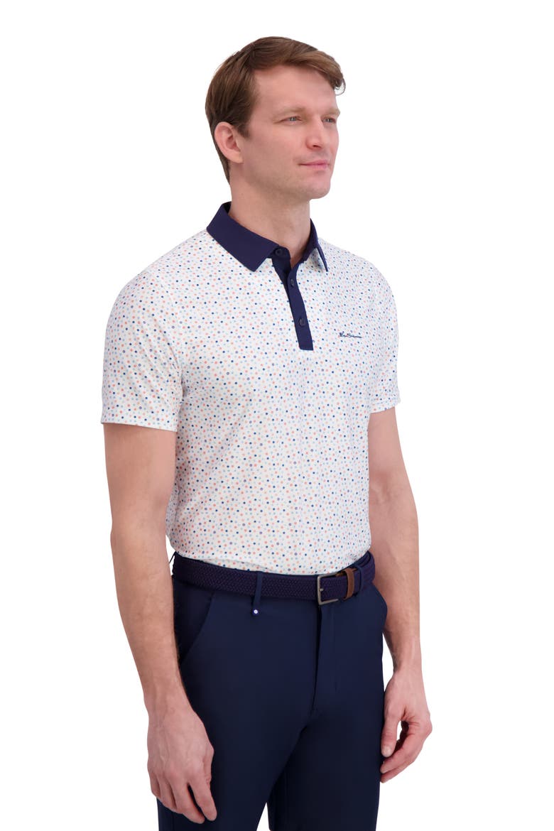 Polka Dot Print Tech Jersey Golf Polo, Alternate, color, CORAL
