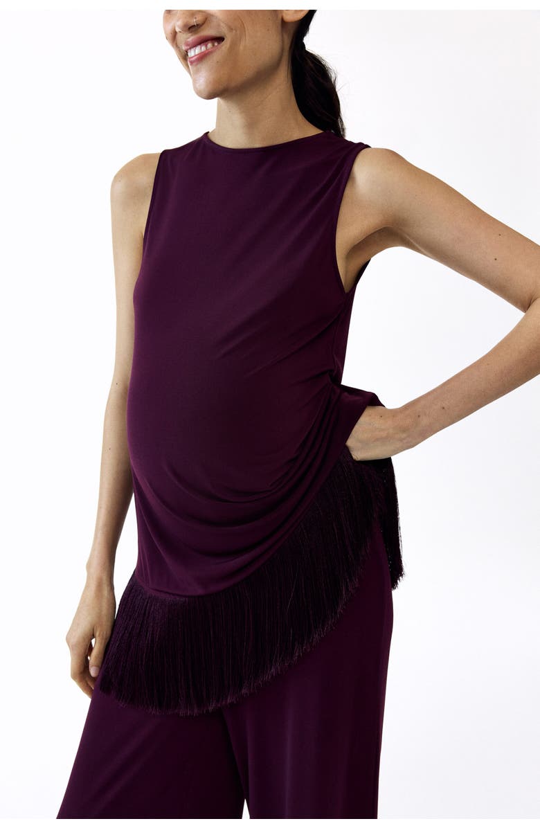 H&M Mama Asymmetric Fringe-trimmed Top, Alternate, color, Dark Plum Purple