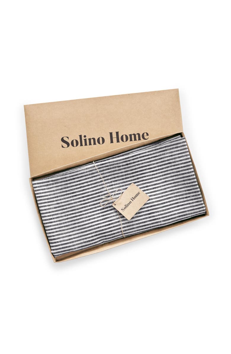 Solino Home Linen Round Tablecloth - Narrow Stripe, Alternate, color, Black And White