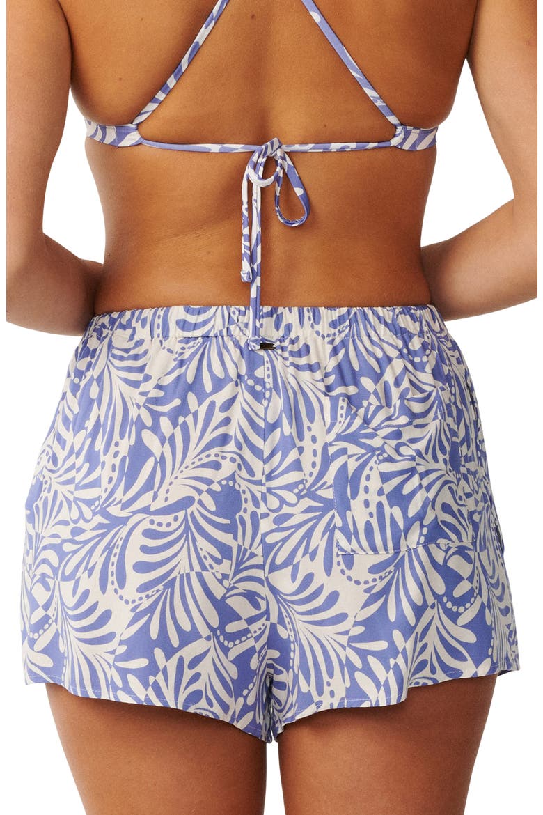 Party Wave Tropical Print Beach Shorts, Alternate, color, WHITE/ BLUE