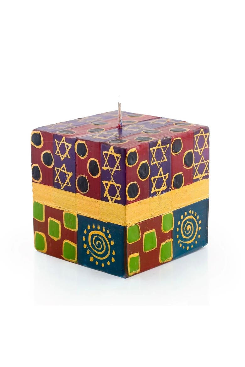 Judaica Painted Cube Candle, Main, color, Judaica - 3x3x3"