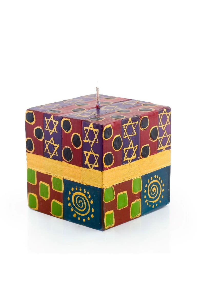 Thumbprint Artifacts Judaica Painted Cube Candle, Main, color, Judaica - 3X3x3"