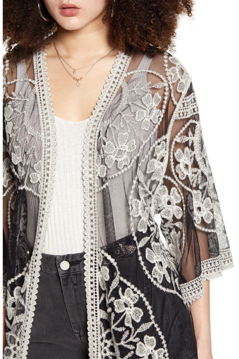 Embroidered Mesh Duster, Alternate, color, BLACK/ WHITE