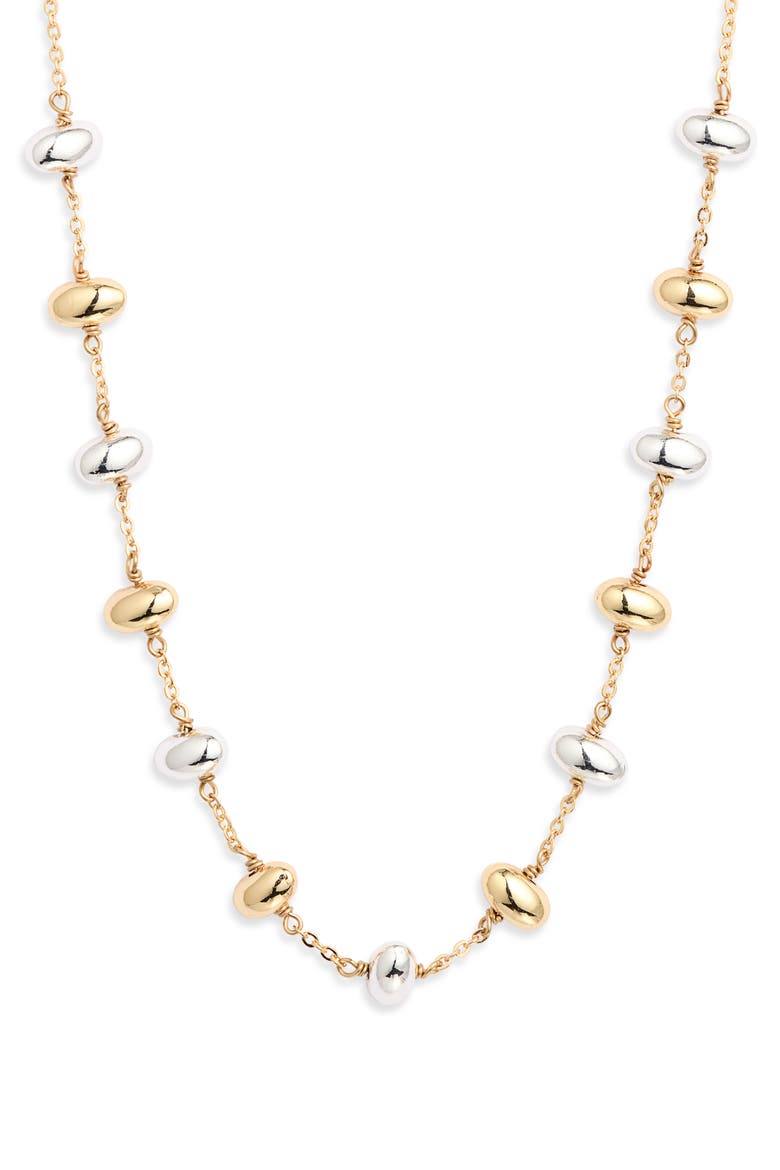 Two-Tone Bead Station Necklace, Main, color, GOLD- SILVER