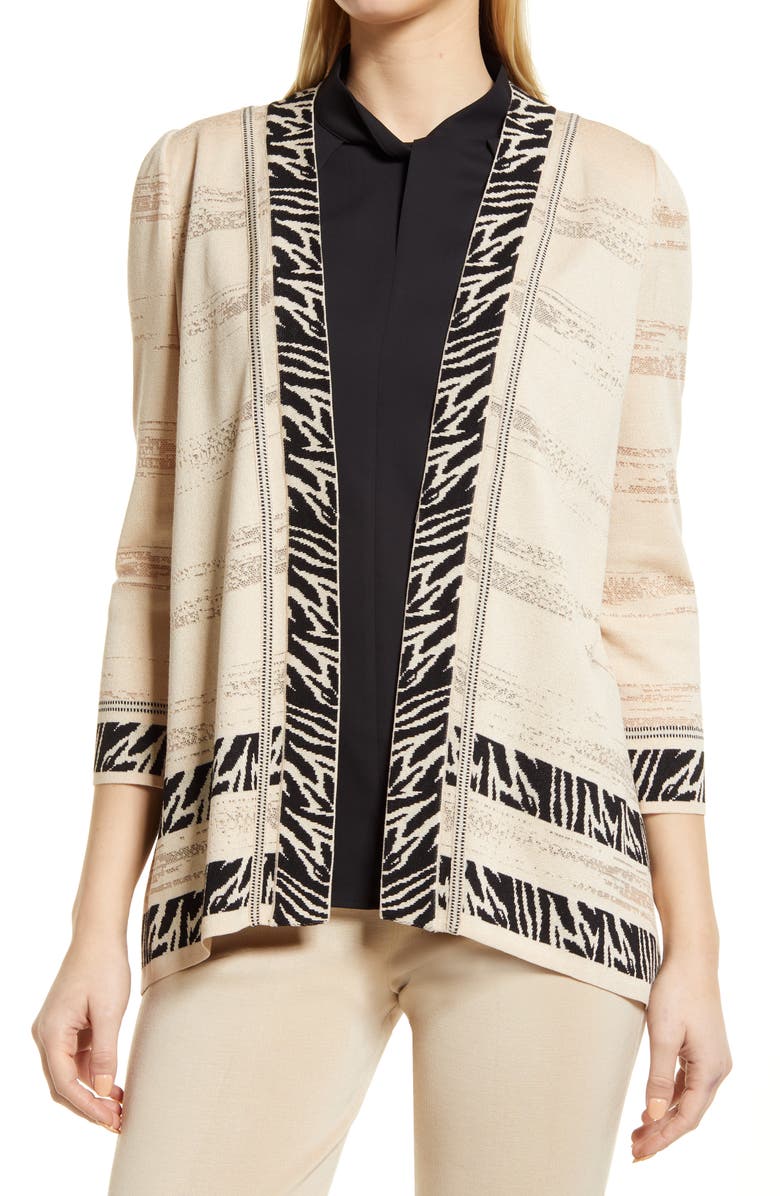 Ming Wang Zebra Trim Sheer Knit Draped Jacket, Main, color, 
