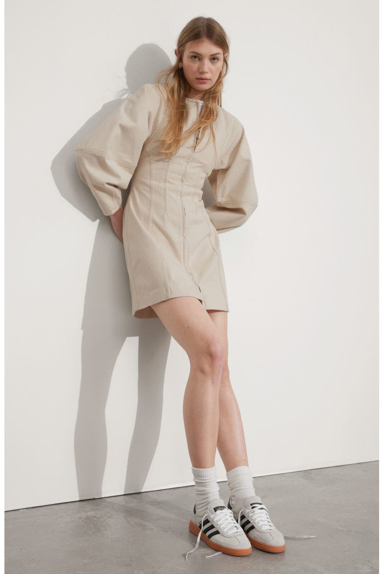 Long Sleeve Cotton Twill Dress, Alternate, color, BEIGE