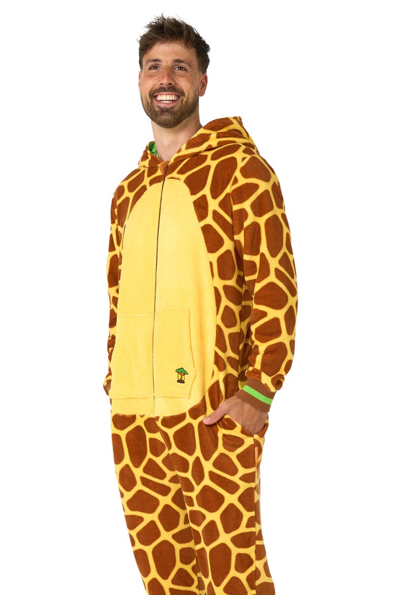 Giraffe Hooded Fleece Costume Jumpsuit, Alternate, color, BEIGE