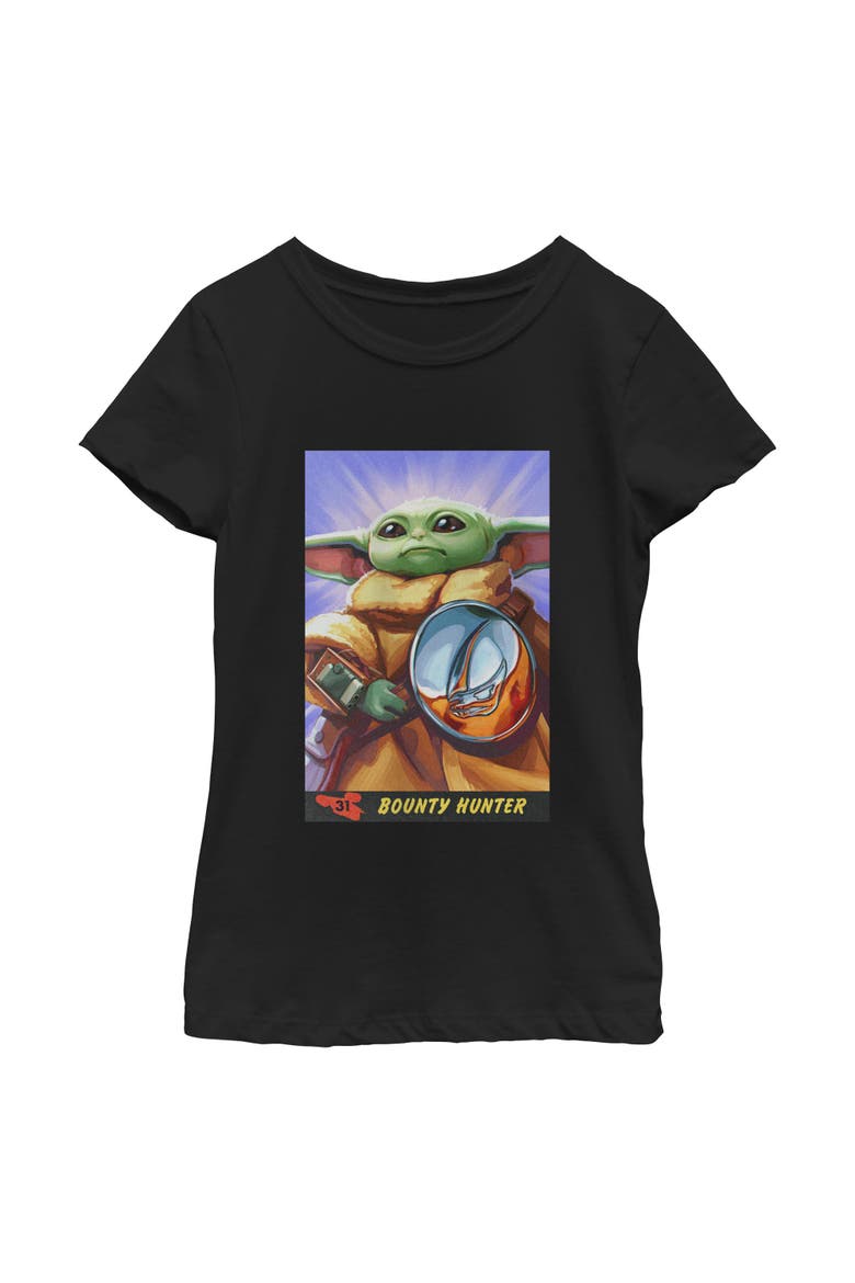 Girls Star Wars The Mandalorian and Grogu The Child Bounty Hunter Comic Art T Shirt, Main, color, Black