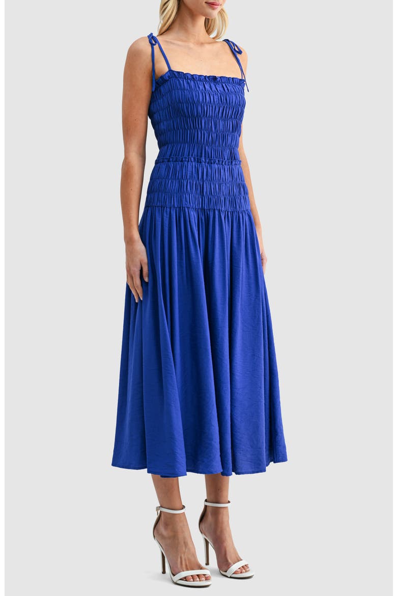 Smocked Bodice Jersey Midi Dress, Alternate, color, COBALT