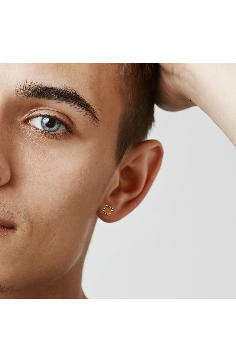 DELMAR Men's Set of 2 Tiger's Eye Square Stud Earrings, Alternate, color, Yellow