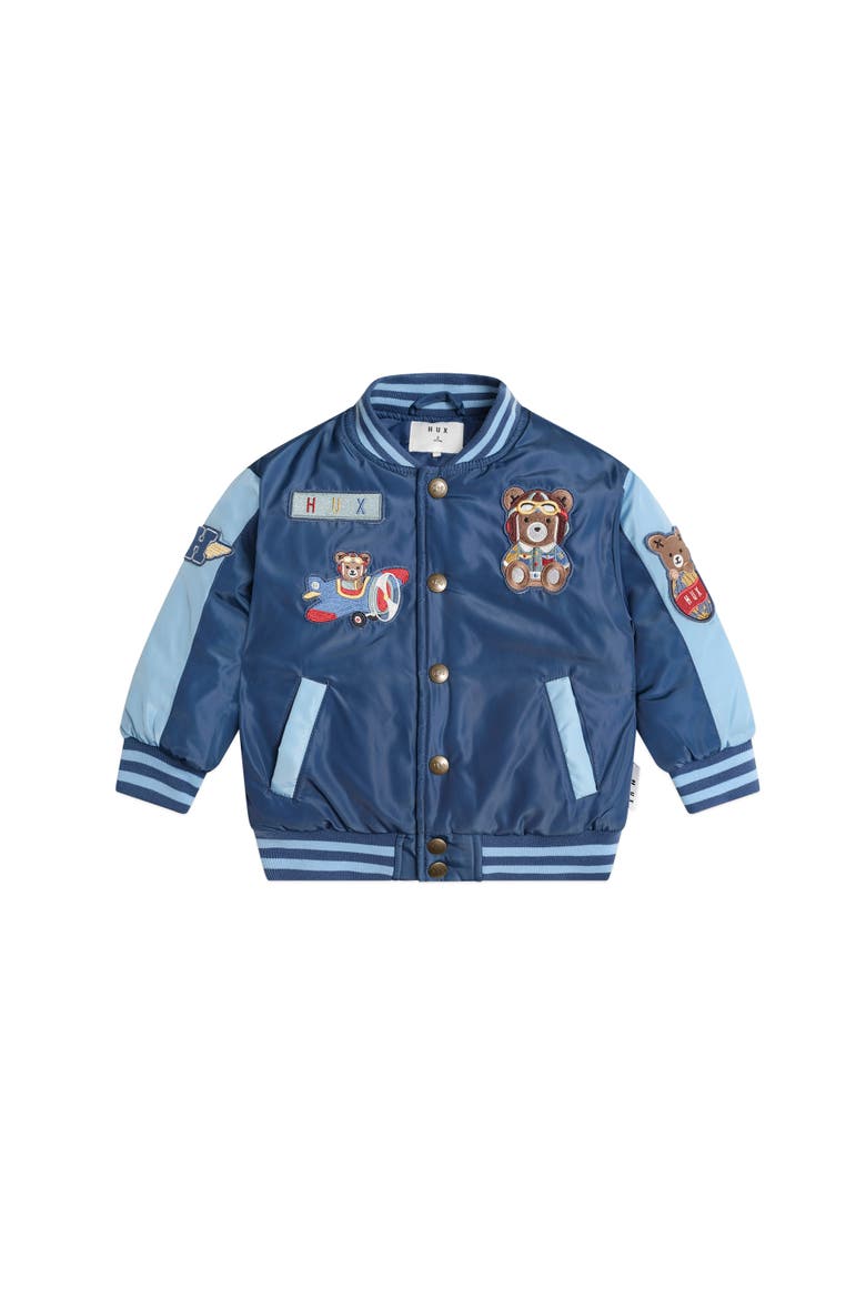 Aviator Varsity Bomber Jacket, Main, color, NAVY/LAKE