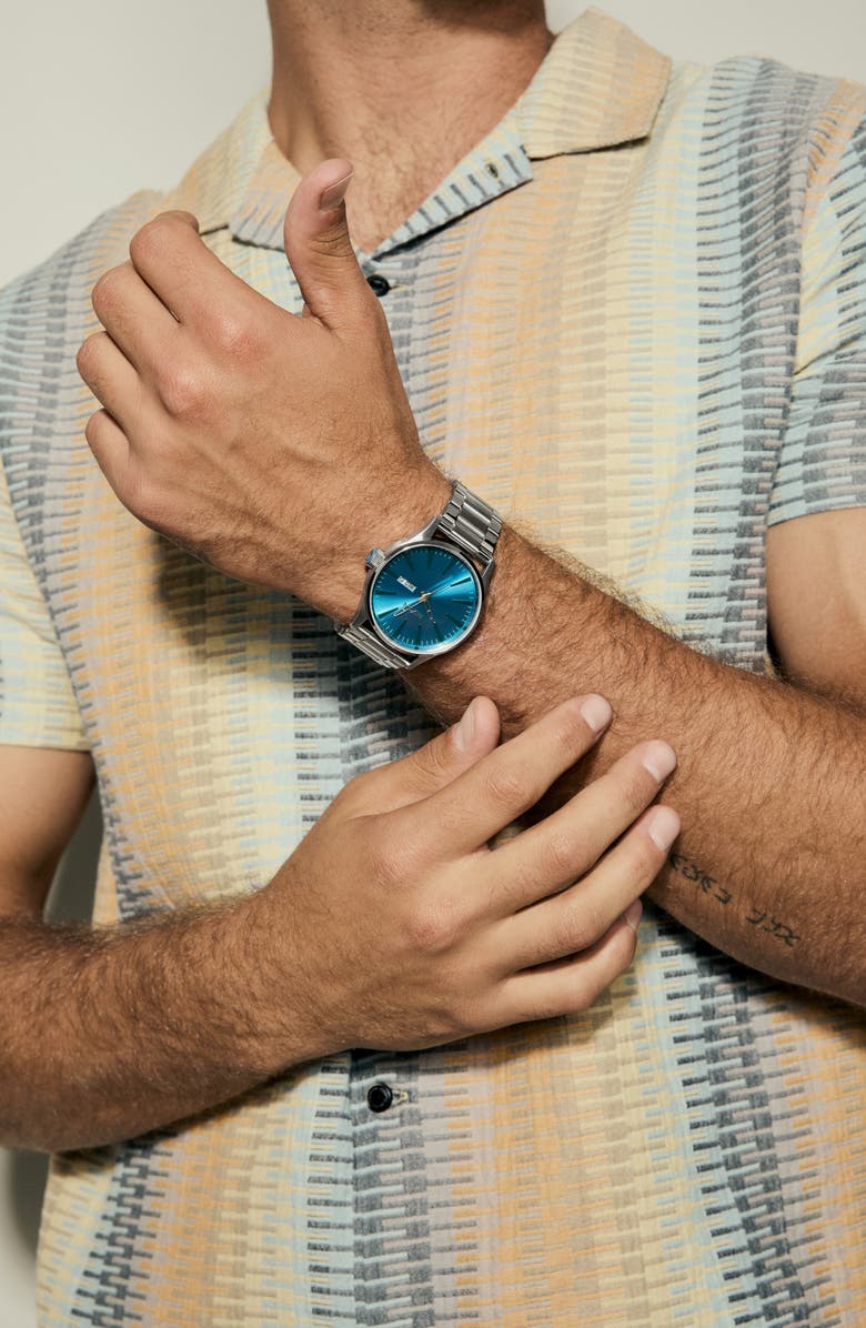 Nixon Sentry Bracelet Watch, 42mm, Alternate, color, Silver / Byron Blue Ombre