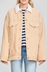 DENIMIST Serena Faux Shearling Trim Corduroy Trucker Jacket