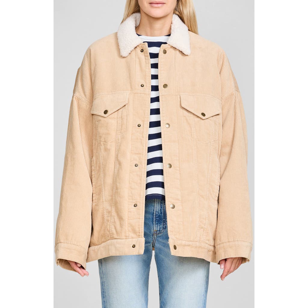 Denimist Serena Faux Shearling Trim Corduroy Trucker Jacket In Sand