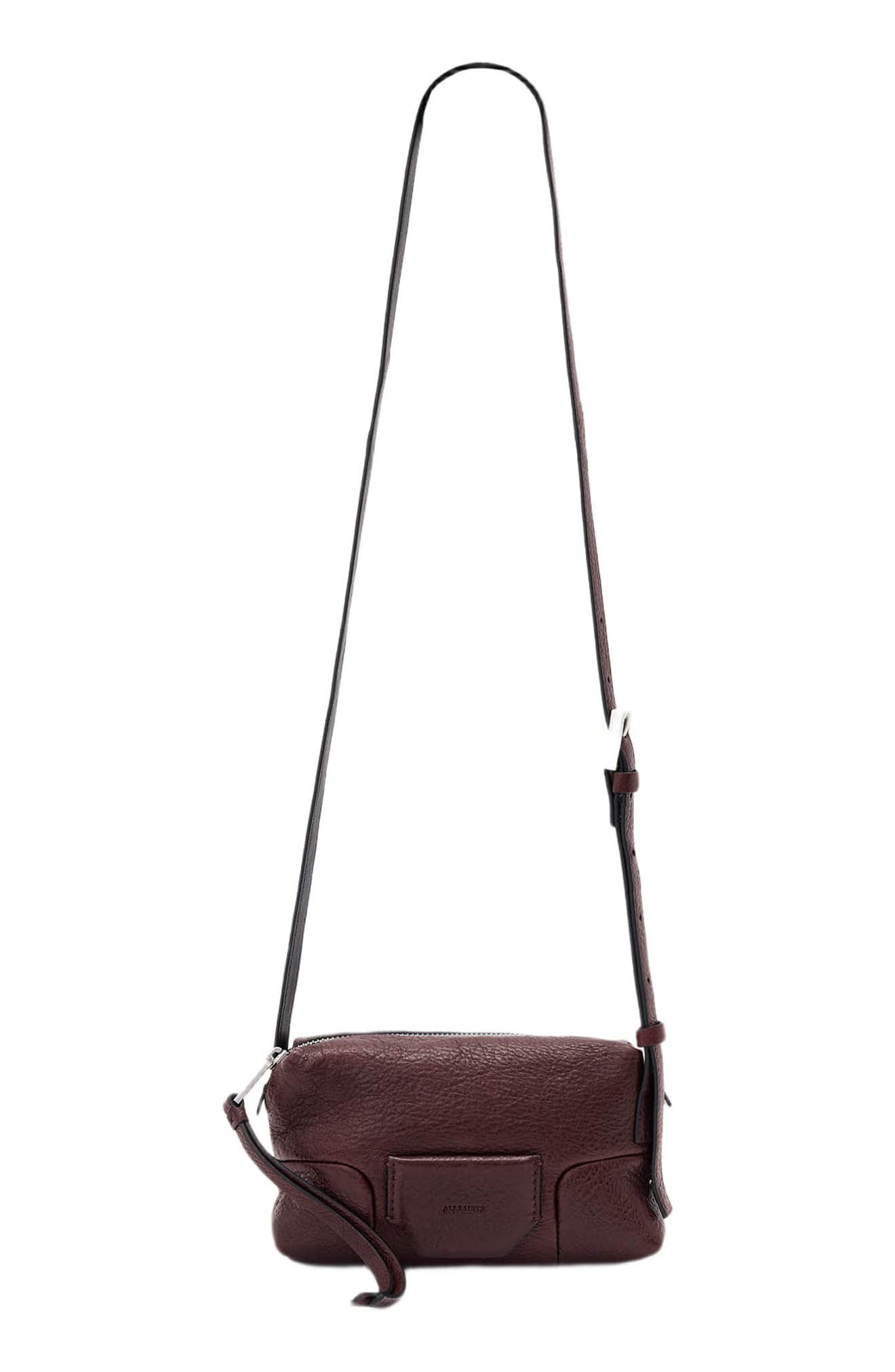 Ares Compact Leather Crossbody Bag, Main, color, BRNT UMBR RED/ SLVR