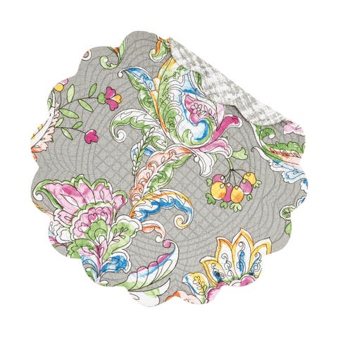 Frey Round Quilted Reversible Colorful Paisley Placemats Set of 6, 17"