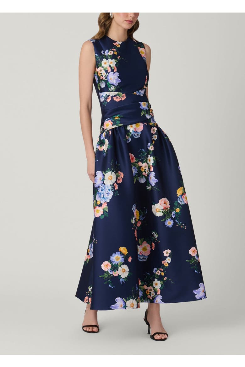 Midnight Marie Tossed Floral Mikado Dress, Main, color, Navy Multi
