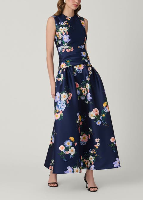Midnight Marie Tossed Floral Mikado Dress