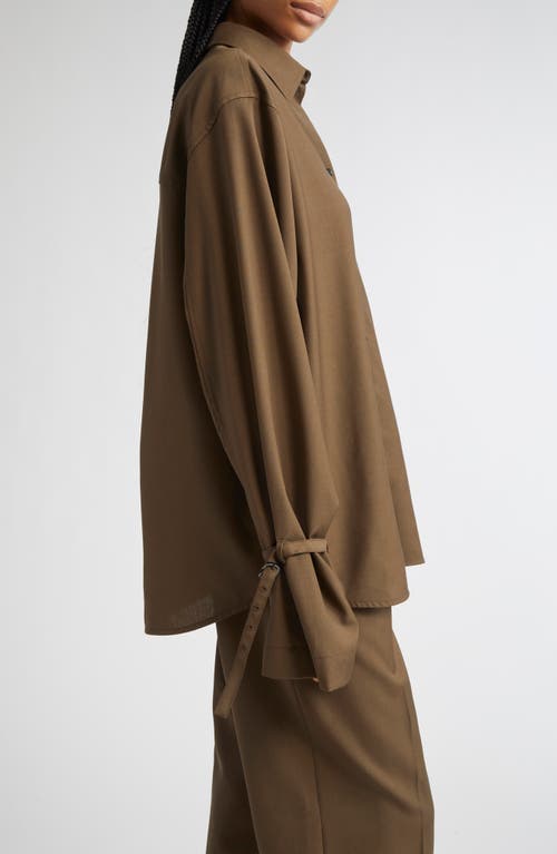 Totême Toteme Monogram Wool Flannel Tie Cuff Shirt In Green