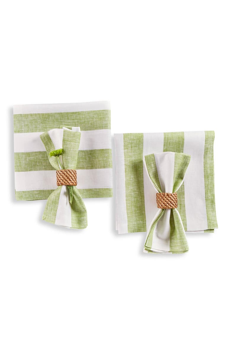 Solino Home Linen Dinner Napkins - Cabana Stripe, 20" x 20" Inch, Main, color, Green And White