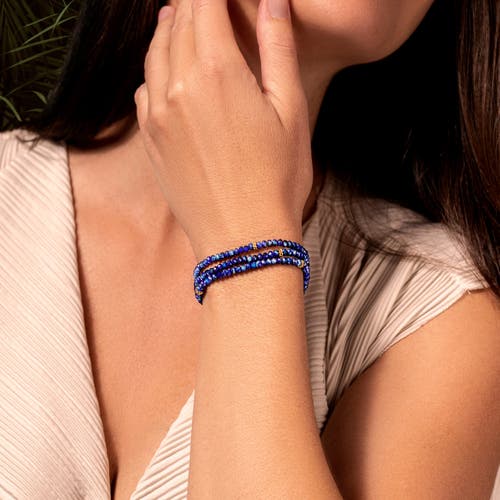 Karma And Luck Peaceful Heart Lapis Lazuli Wrap Bracelet In Blue/gold