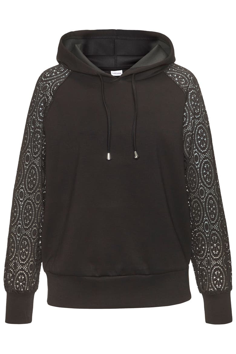 Lace Sleeve Hoodie, Alternate, color, Black