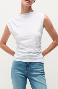 Veronica Beard Brody Gathered Cotton Muscle Tee