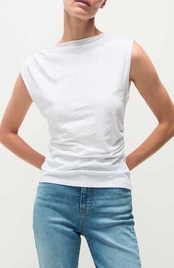 Veronica Beard Brody Gathered Cotton Muscle Tee