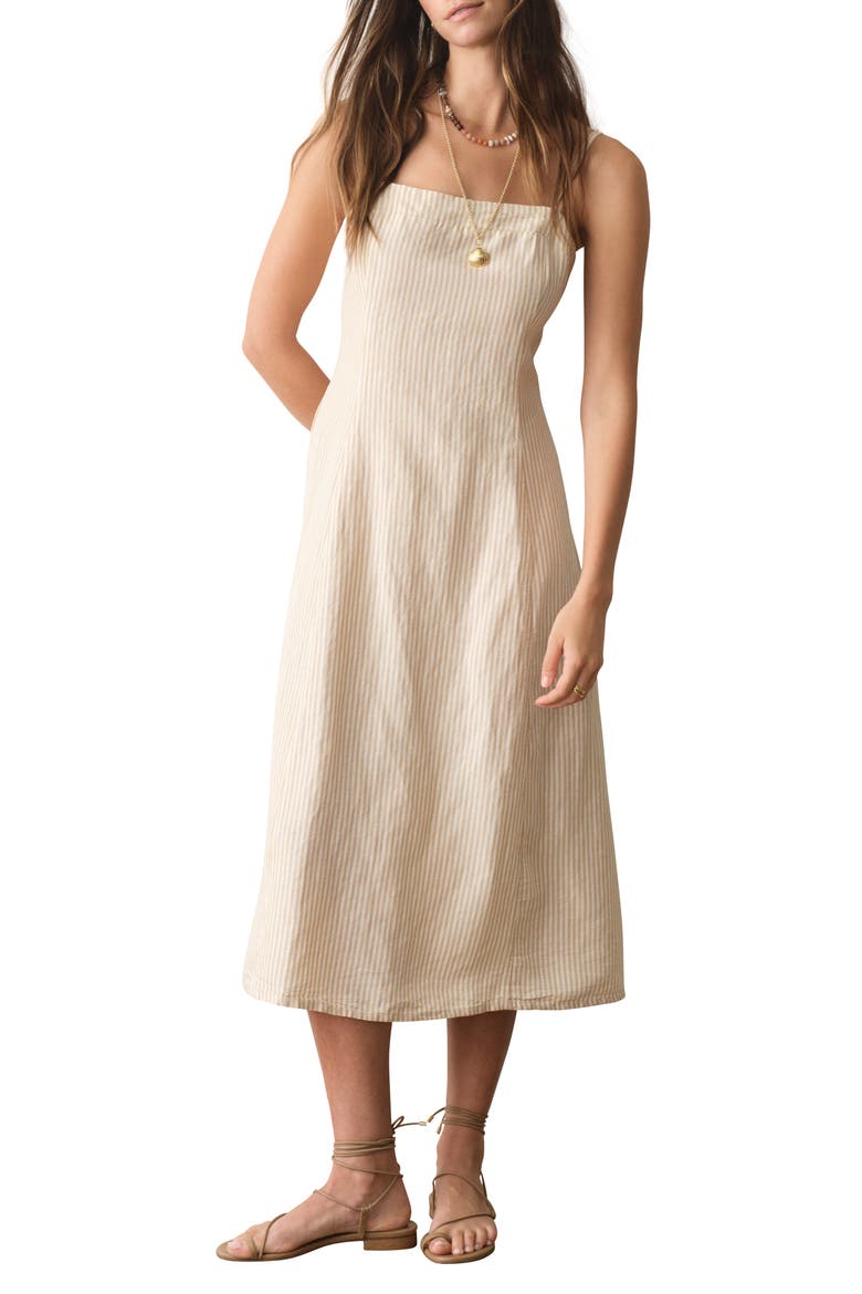 Luca Stripe Linen Blend Midi Dress, Alternate, color, SAND STRIPE