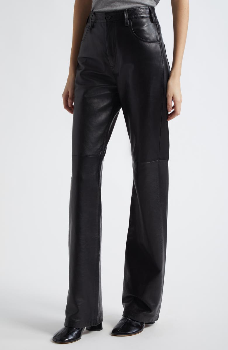 Nili Lotan Joan Straight Leg Leather Pants, Alternate, color, Black