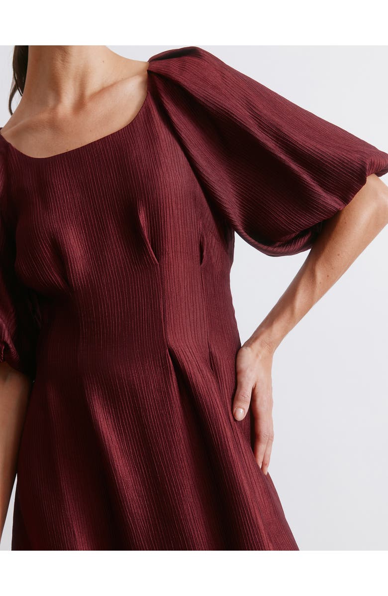 Albaray Crinkle Satin Short Sleeve Midi Dress, Alternate, color, Burgundy