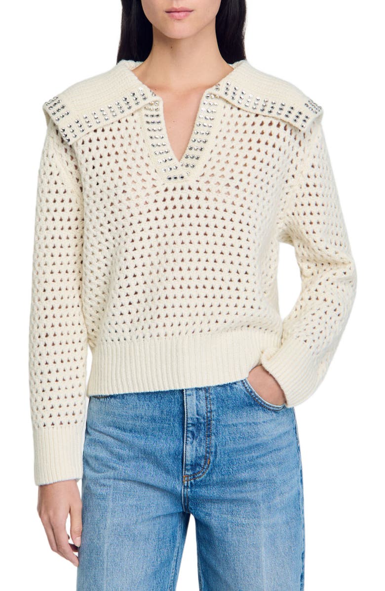 SANDRO Sailor-neck wool sweater, Main, color, 