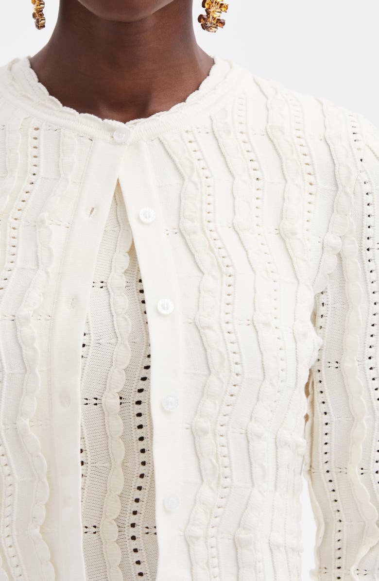 Oscar de la Renta Wavy Stitch Crop Cardigan, Alternate, color, Ivory