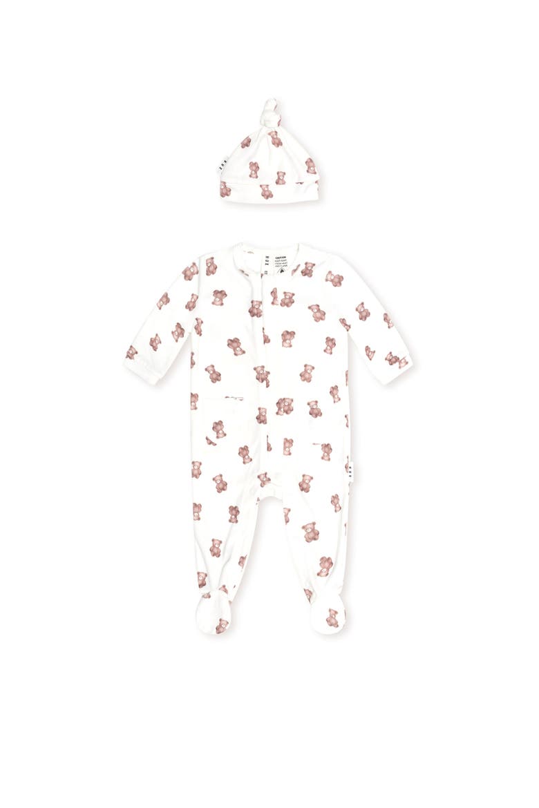 My First Hux Velour Romper And Beanie Set, Main, color, Almond Milk