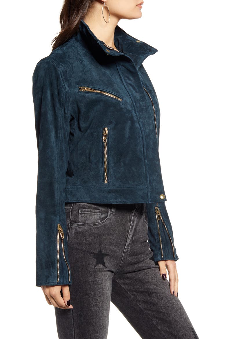 Suede Moto Jacket, Alternate, color, GALACTIC TEAL