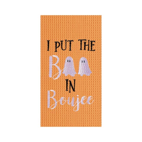 Boo In Boujee Ghost Embroidered Cotton Halloween Waffle Weave Kitchen Towel