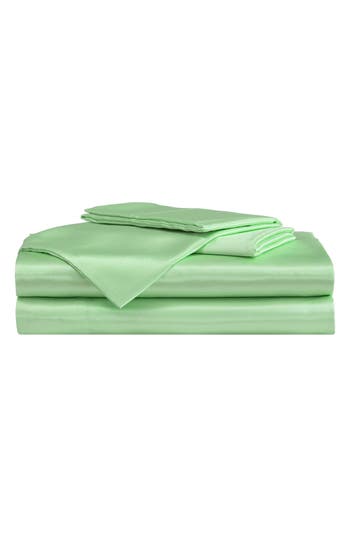 Shop Betsey Johnson Solid Satin Sheet Set In Pastel Green