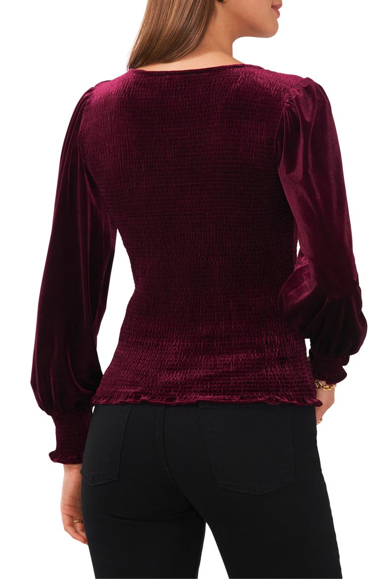 Smocked V-Neck Top, Alternate, color, PORT