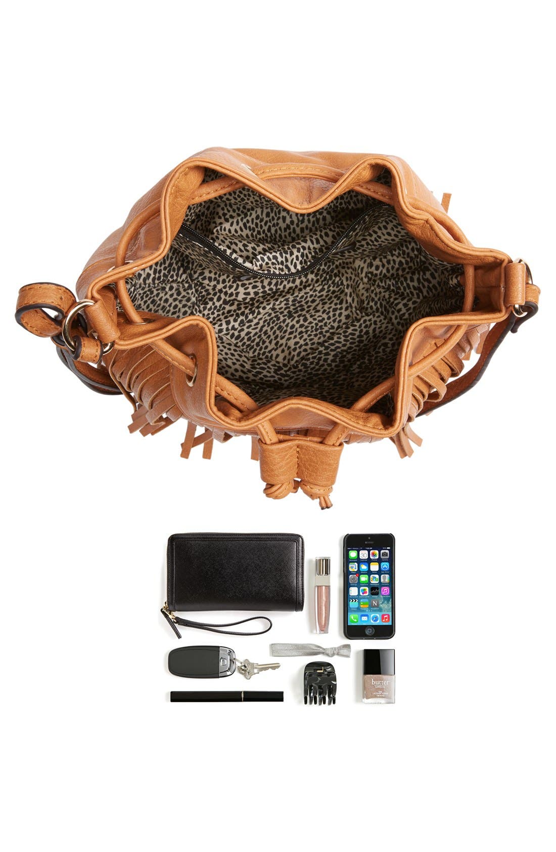 Sole Society Mini Fringe Faux Leather Bucket Bag, Alternate, color, 