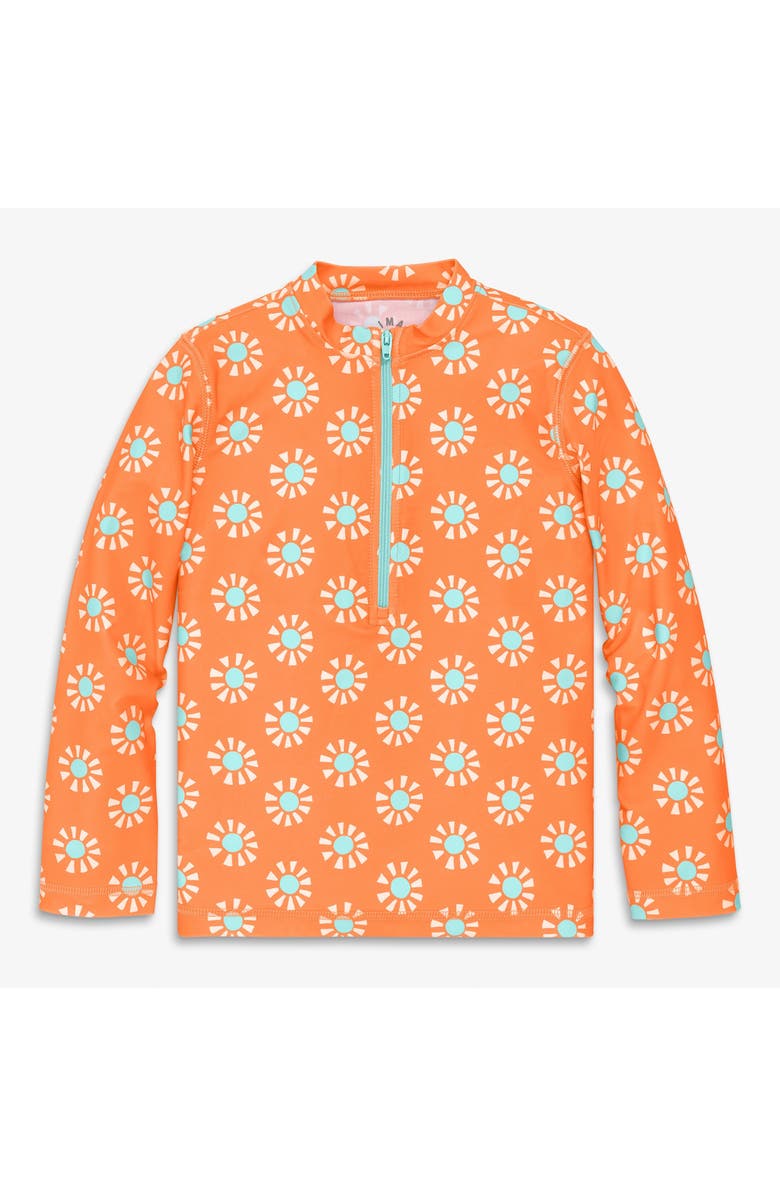 Primary Kids Long Sleeve Half-Zip Rash Guard In Cutout Suns, Main, color, Cantaloupe Cutout Suns
