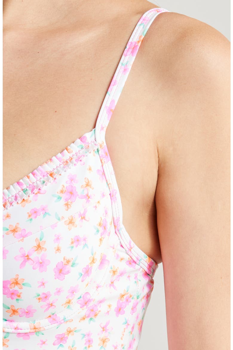 Double Ruffle Underwire One-Piece Swimsuit, Alternate, color, FLAMINGO FLORA