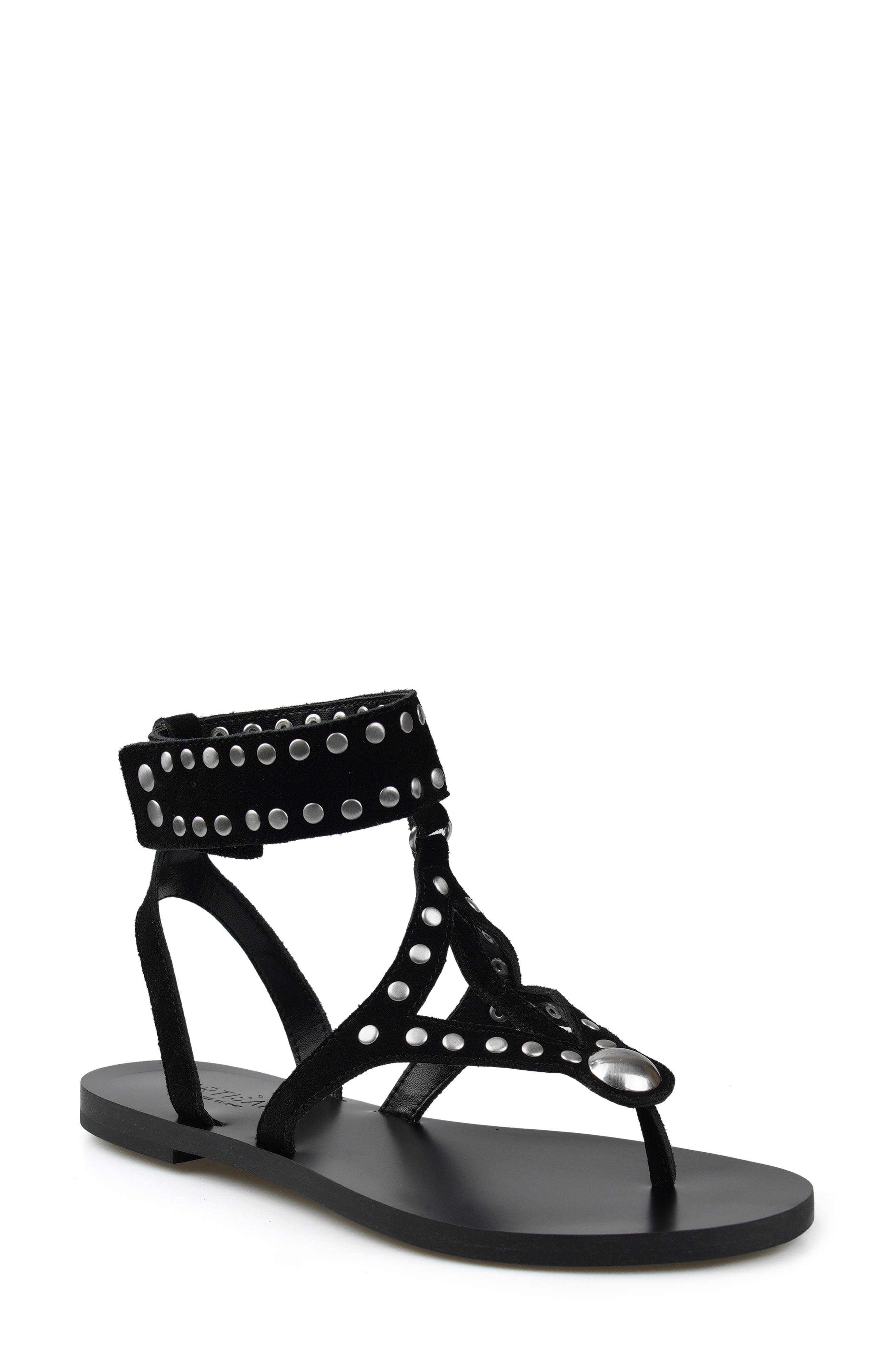 Leessa Studded Leather Thong Sandal, Main, color, BLACK SUEDE