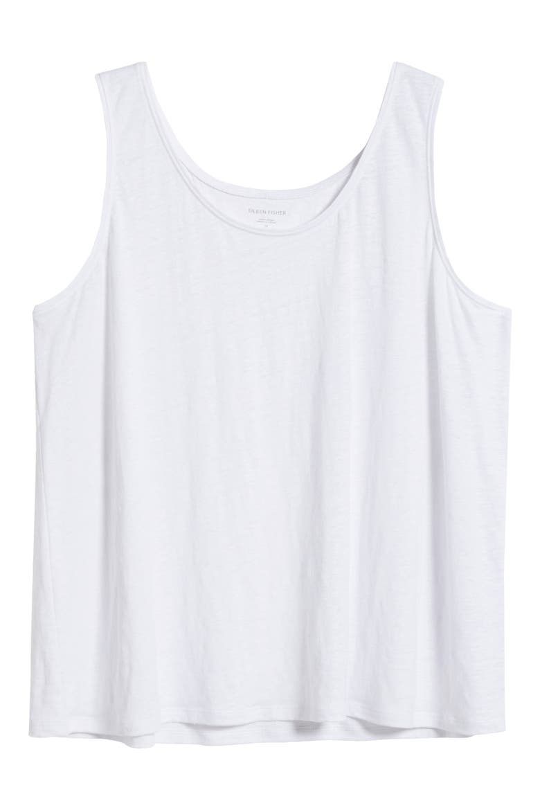 Scoop Neck Organic Linen Tank, Alternate, color, WHITE