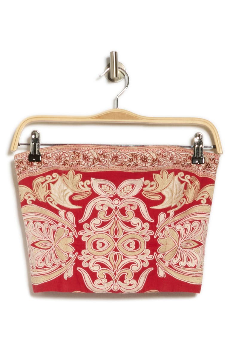 Alice + Olivia Embroidered Strapless Cotton Crop Top, Alternate, color, Serenade Dark Cherry