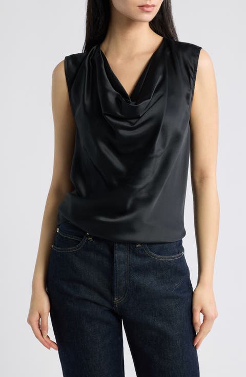 Vinnie Cowl Neck Sleeveless Silk Top