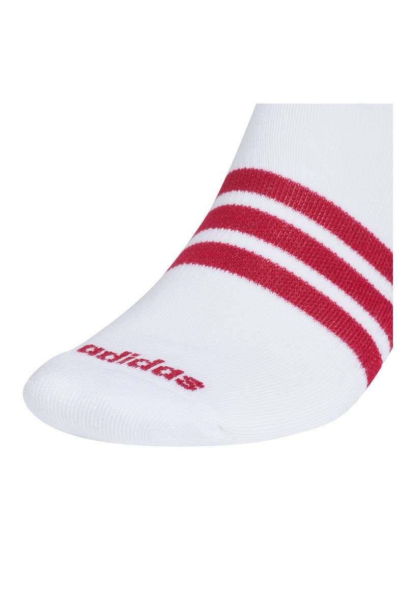 Cushioned 3-Stripe No-Show Socks, Alternate, color, WHITE/ ACTIVE MAROON/ BLUE