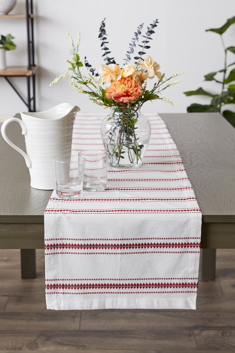Zig Dobby Stripe Table Runner, Alternate, color, Barn Red