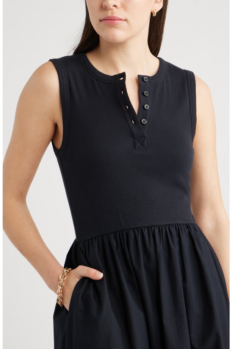 Sleeveless Mixed Media Midi Dress, Alternate, color, BLACK